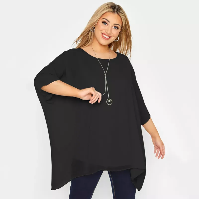 Loose Batwing Sleeve Elegant Summer.Cape Blouse Women.Large Size