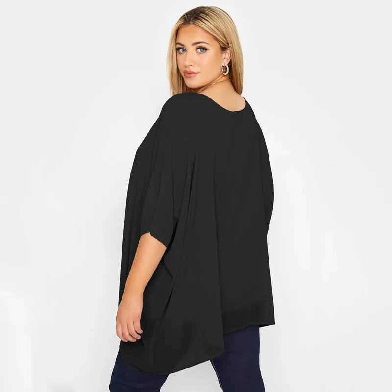 Loose Batwing Sleeve Elegant Summer.Cape Blouse Women.Large Size