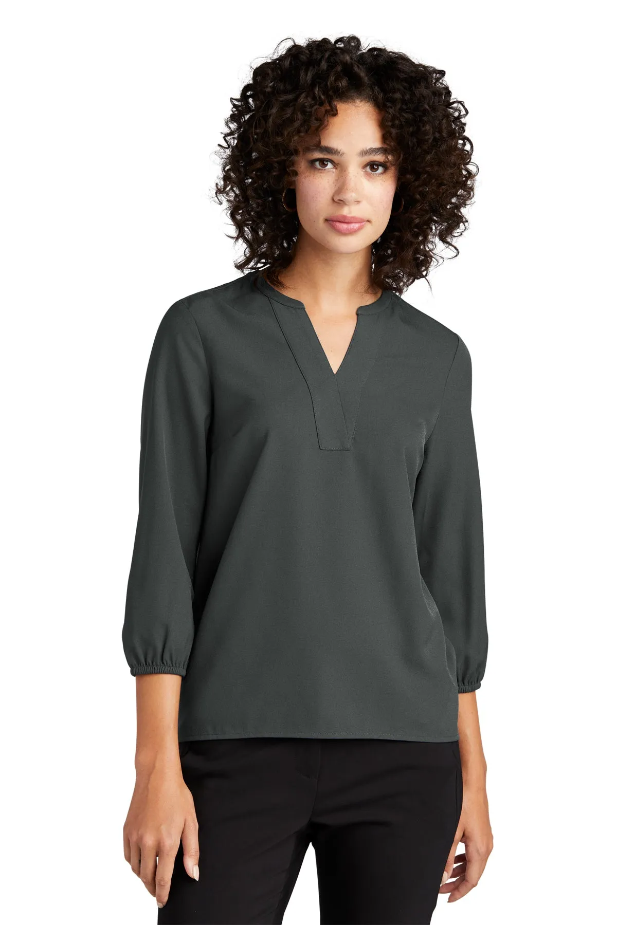 Marissa 3/4 Sleeve Split Neck Blouse - Anchor Grey (Ships in 1-2 Weeks)