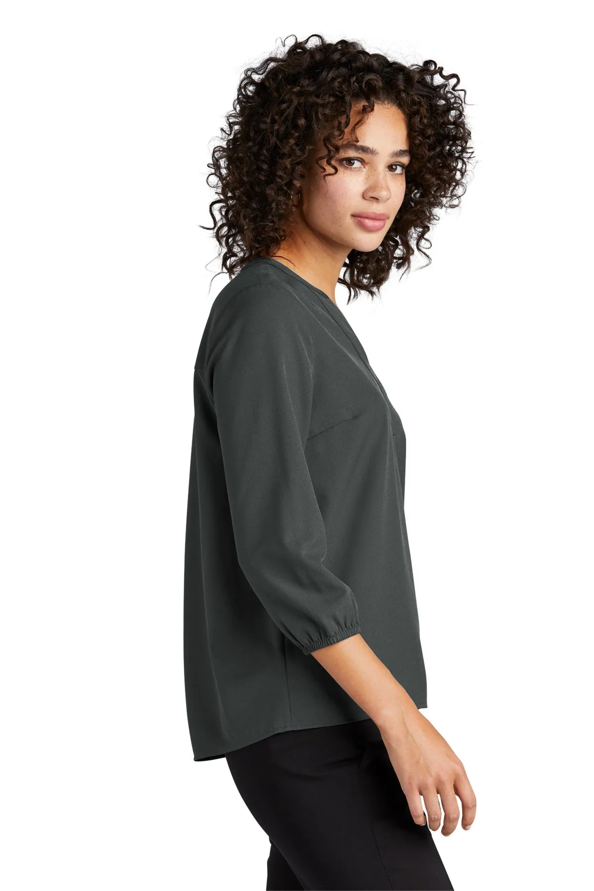 Marissa 3/4 Sleeve Split Neck Blouse - Anchor Grey (Ships in 1-2 Weeks)