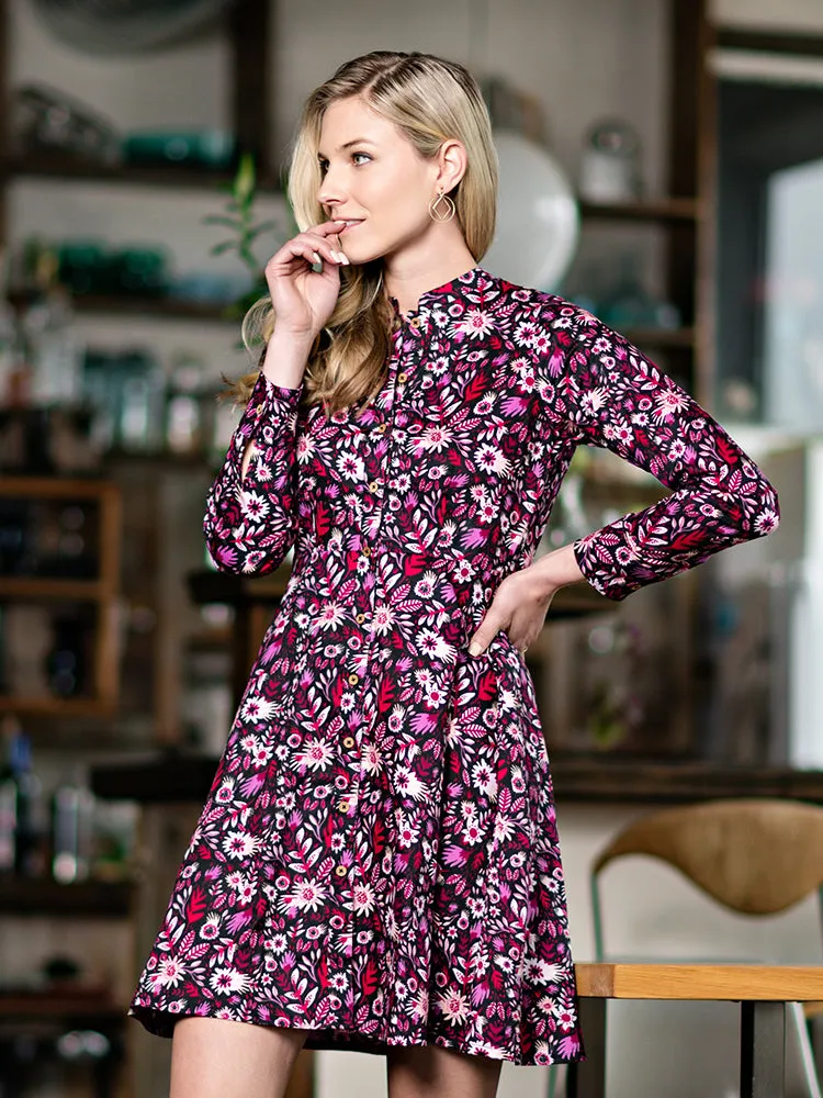 Mata Traders Mandarin Shirtdress Fuchsia