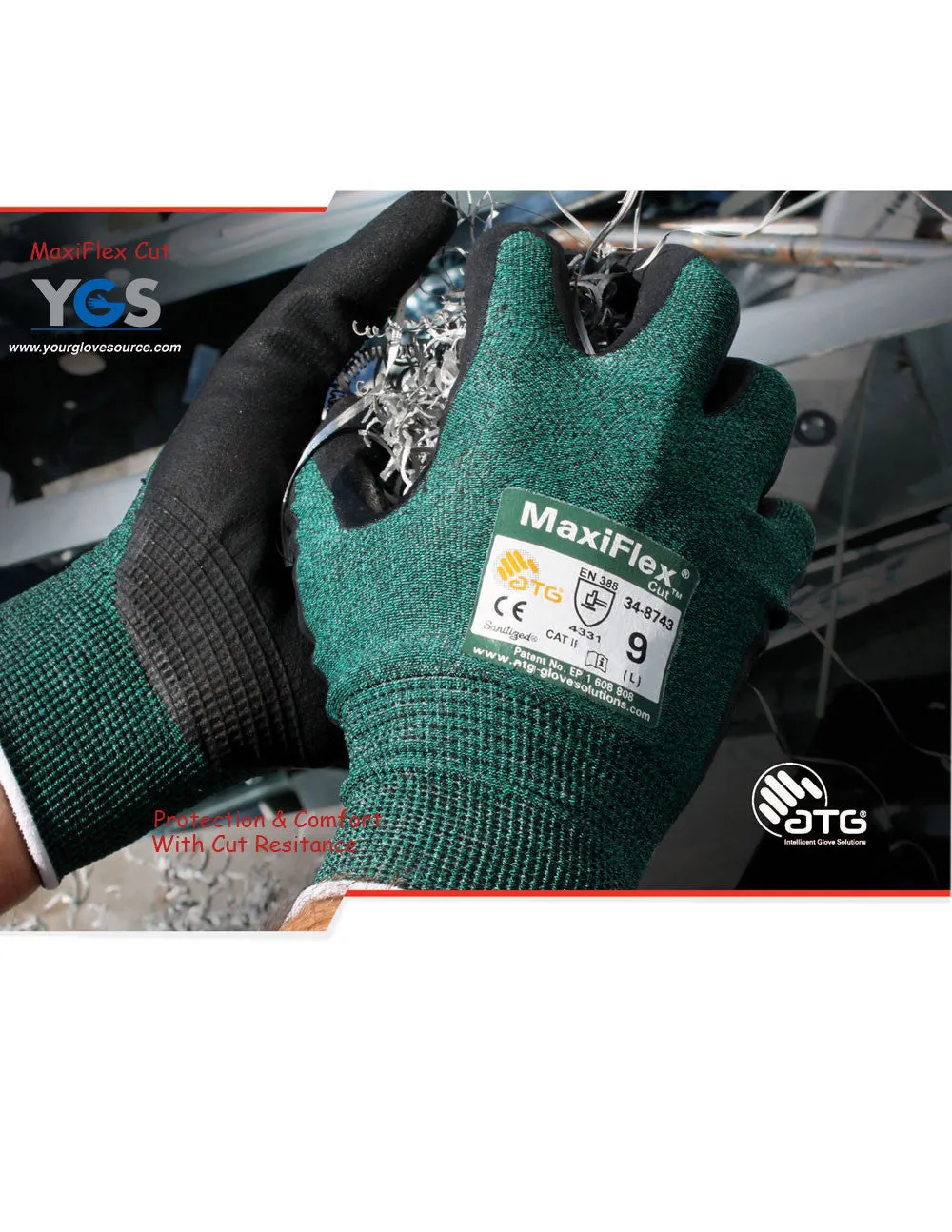 MaxiFlex Cut 34-8743 Cut Resistant Work Gloves by ATG, Free Shipping! ANSI Cut Level A2 (1 Dozen)