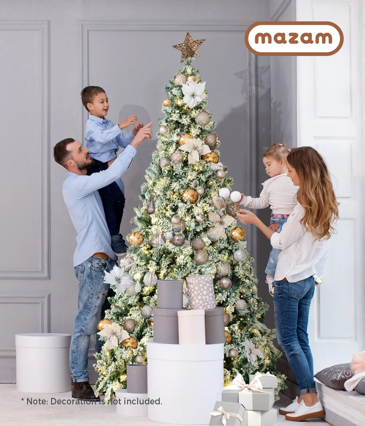 Mazam LED Christmas Tree 1.8M 6FT Xmas Trees White Snow Flocked Decorations