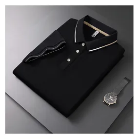 Men's Fashion Solid Short Sleeve Striped Lapel Polo Shirt Summer Breathable Comfortable Top 2024 NEW T-shirt