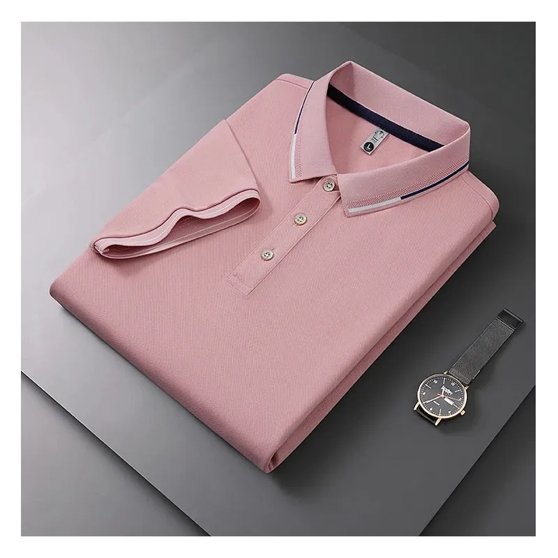 Men's Fashion Solid Short Sleeve Striped Lapel Polo Shirt Summer Breathable Comfortable Top 2024 NEW T-shirt