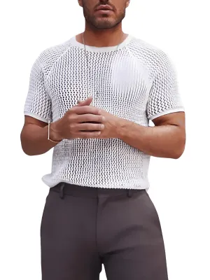 Men's Hollow Out See Through Streetwear Short Sleeve O Neck Top