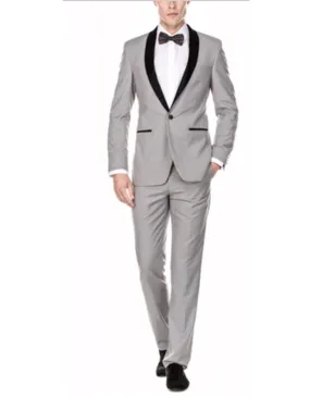 Mens Slim Fit 1 Button Shawl Tuxedo in Light Grey - Mens Slim Fitted Tuxedo