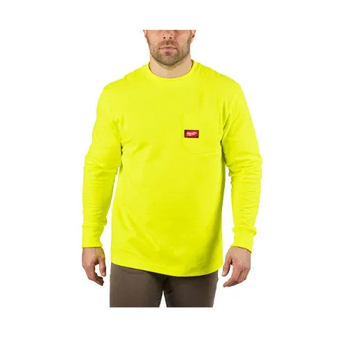 Milwaukee 602HV-M Heavy Duty Pocket T-Shirt (602), Long Sleeve, Hi Vis, Medium