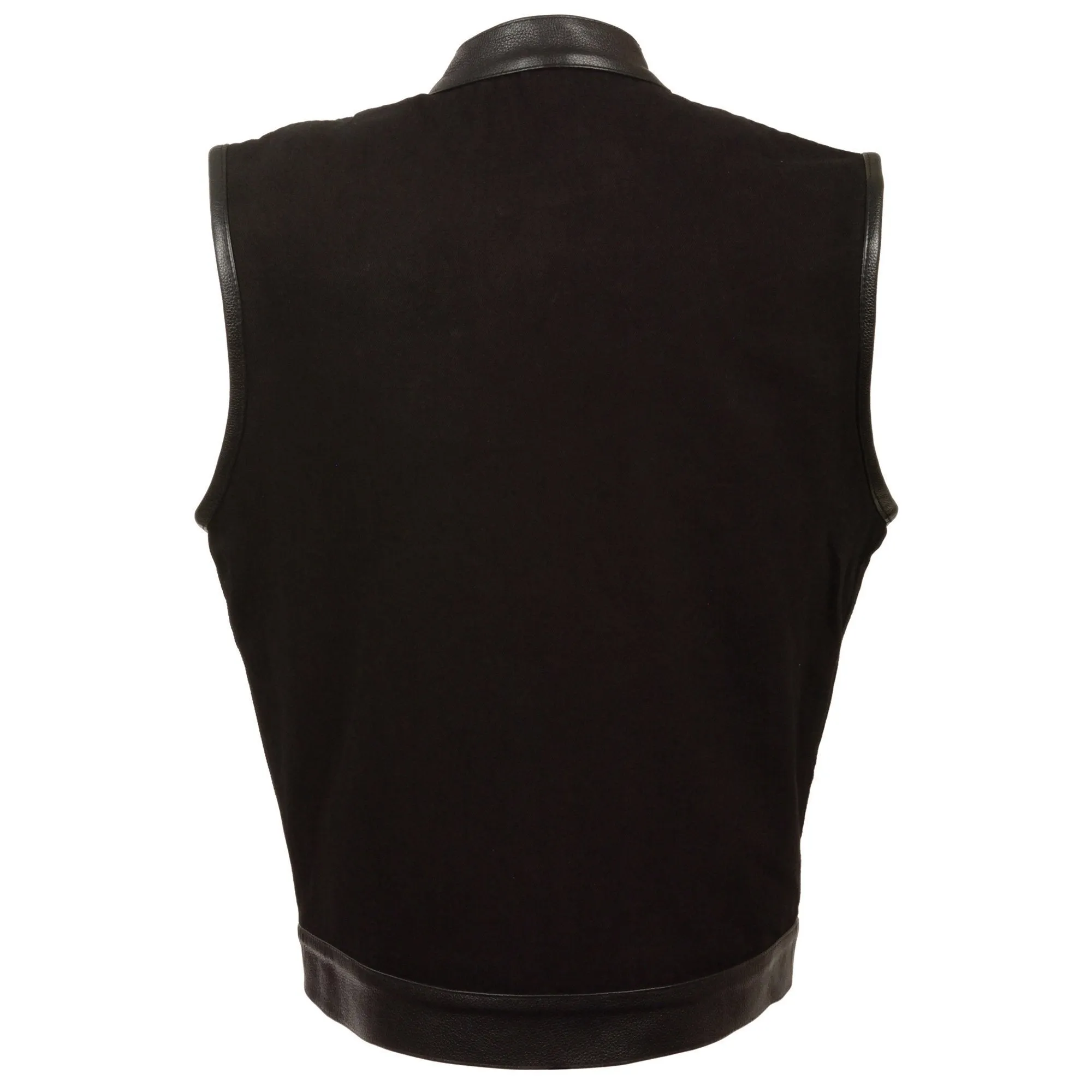 Milwaukee Leather MDM3010 Men's Black Denim Club Style Biker Vest with Leather Trim and Hidden Zipper