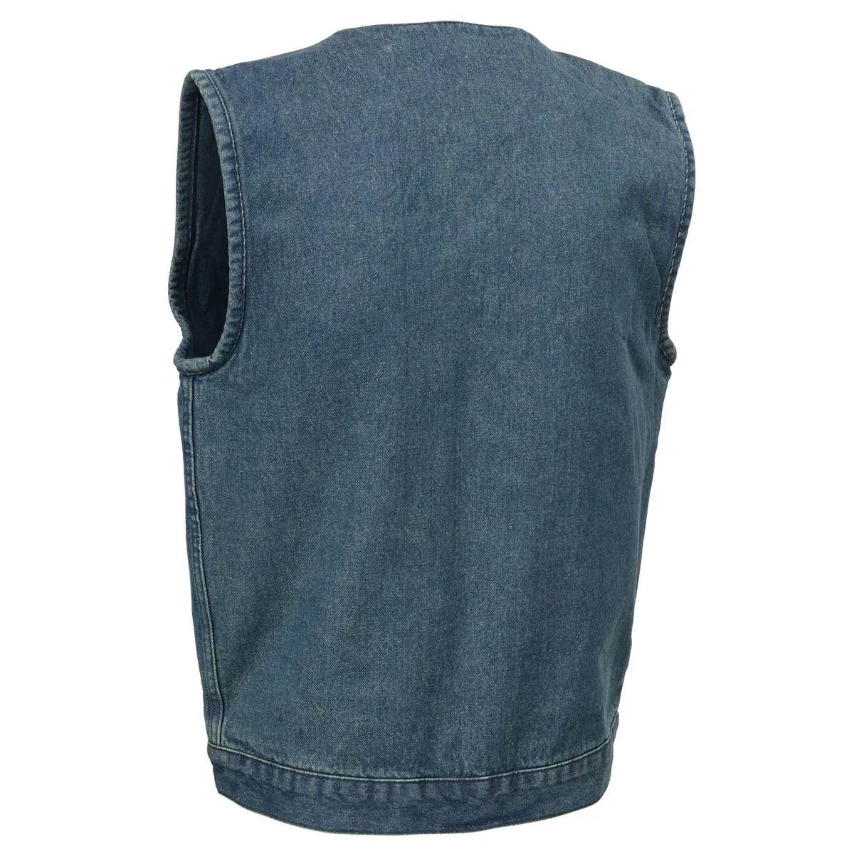 Milwaukee Leather MDM3012 Men's 'Brute' Concealed Snap Blue Denim V-Neck Club Style Vest w/ Hidden Zipper