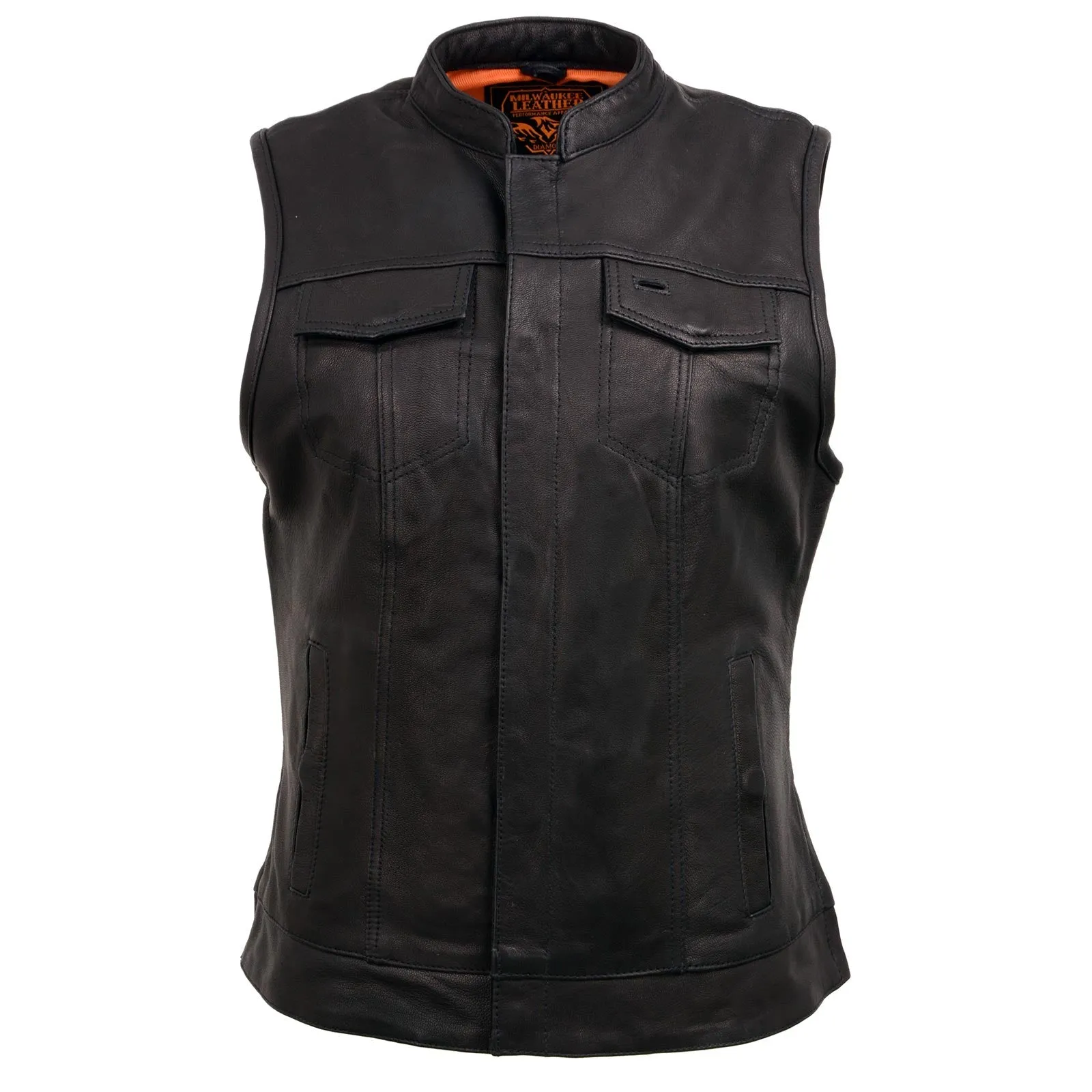 Milwaukee Leather MLL4512 Women’s Black Leather 'Lashes' Club Style Motorcycle Rider Vest W/ Concealed Dual Closure