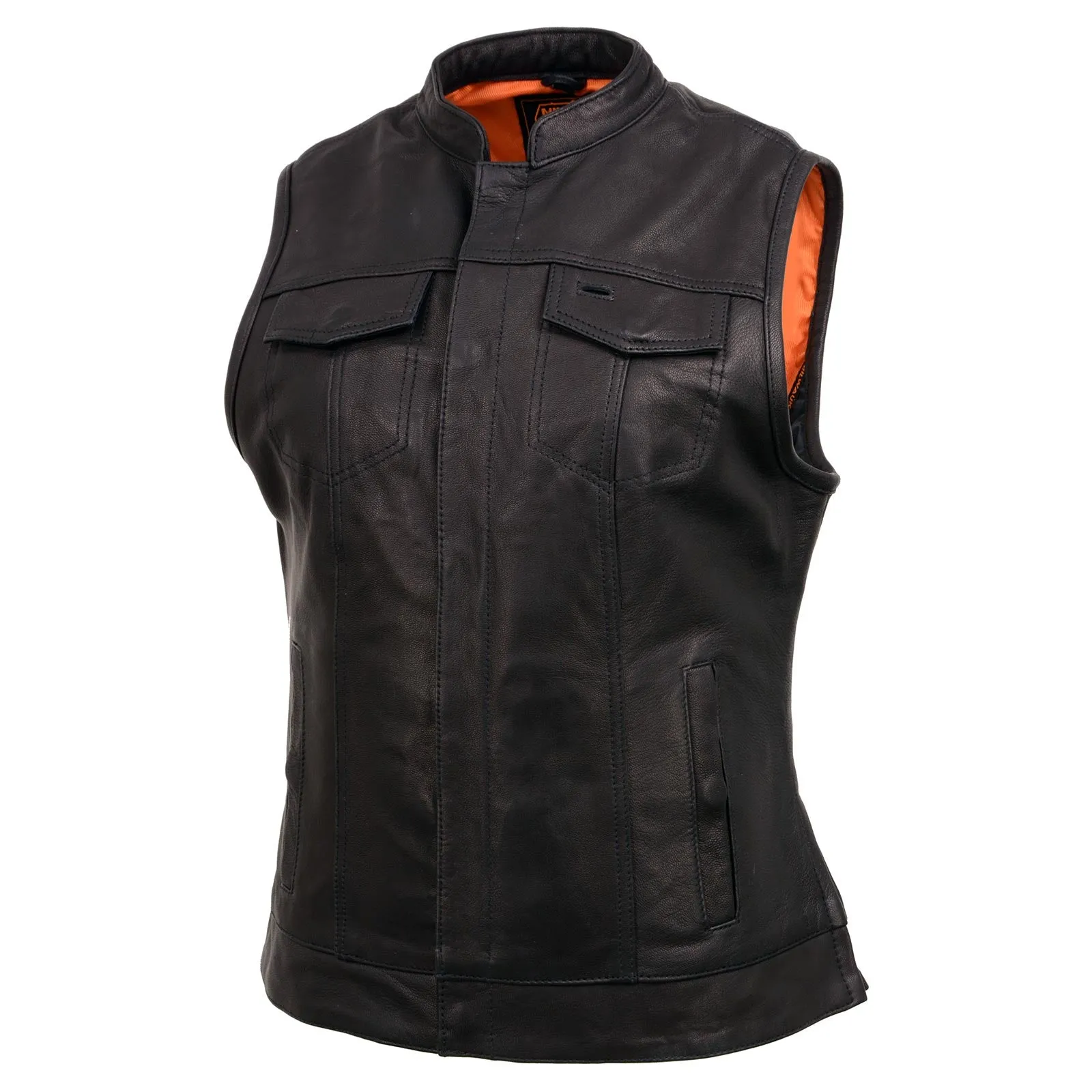 Milwaukee Leather MLL4512 Women’s Black Leather 'Lashes' Club Style Motorcycle Rider Vest W/ Concealed Dual Closure