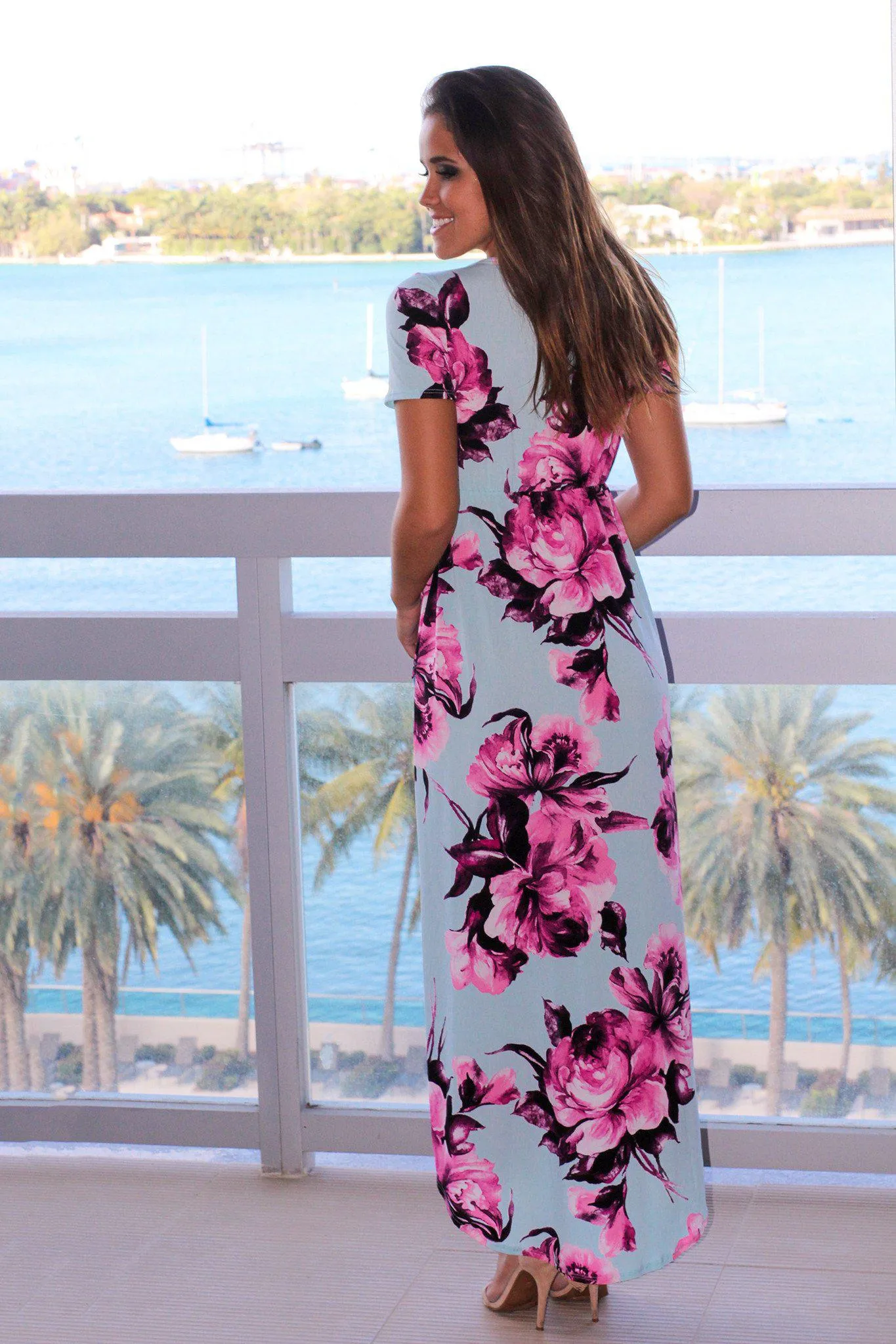 Mint Floral High Low Dress