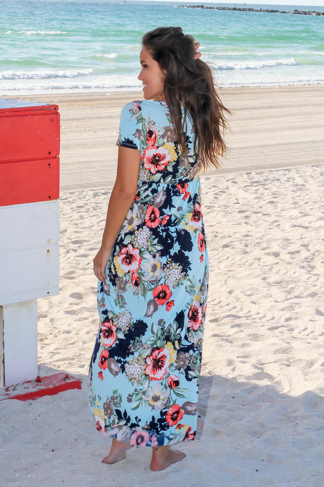 Mint Floral High Low Wrap Maxi Dress