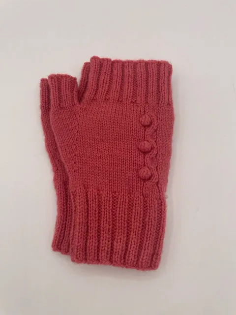 M/L Coral Wool Fingerless Gloves with Bobbles