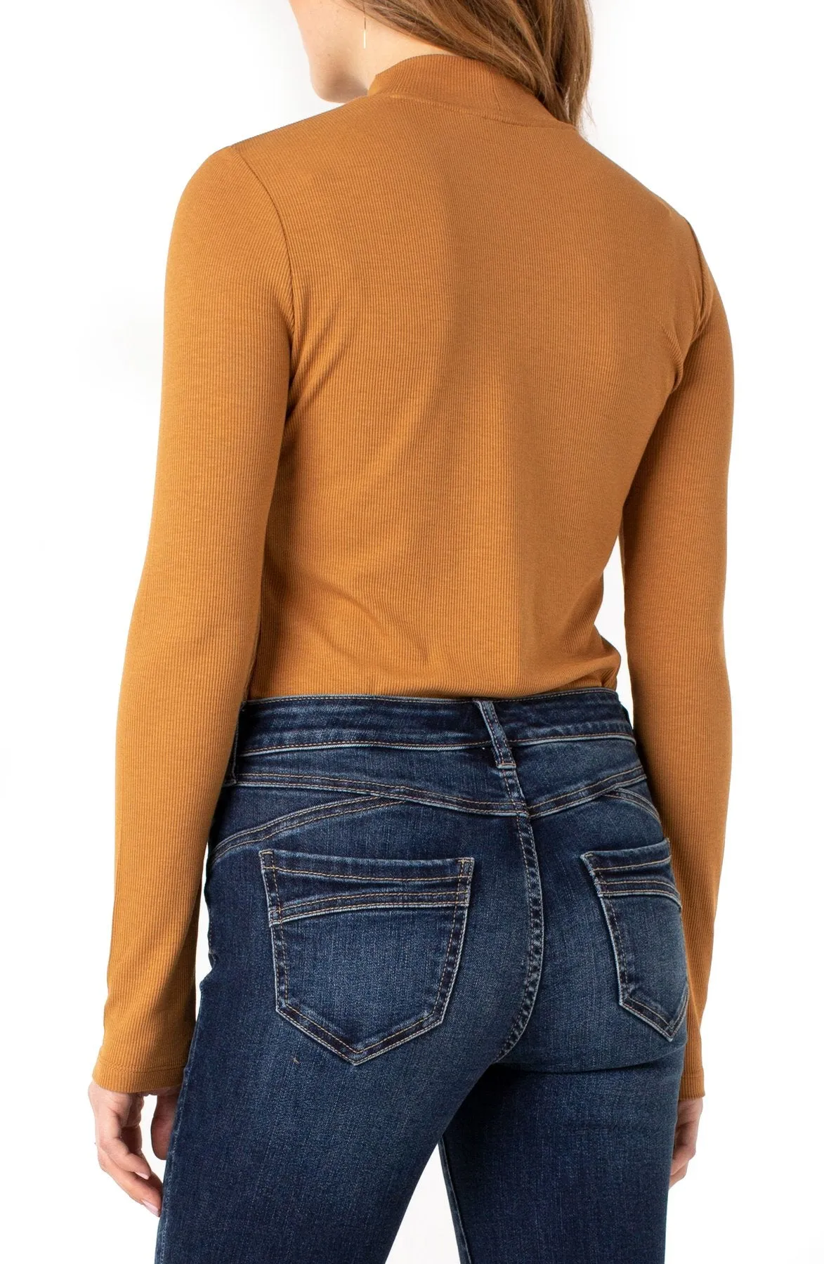 Mock Neck Long Sleeve Knit Top - Caramel