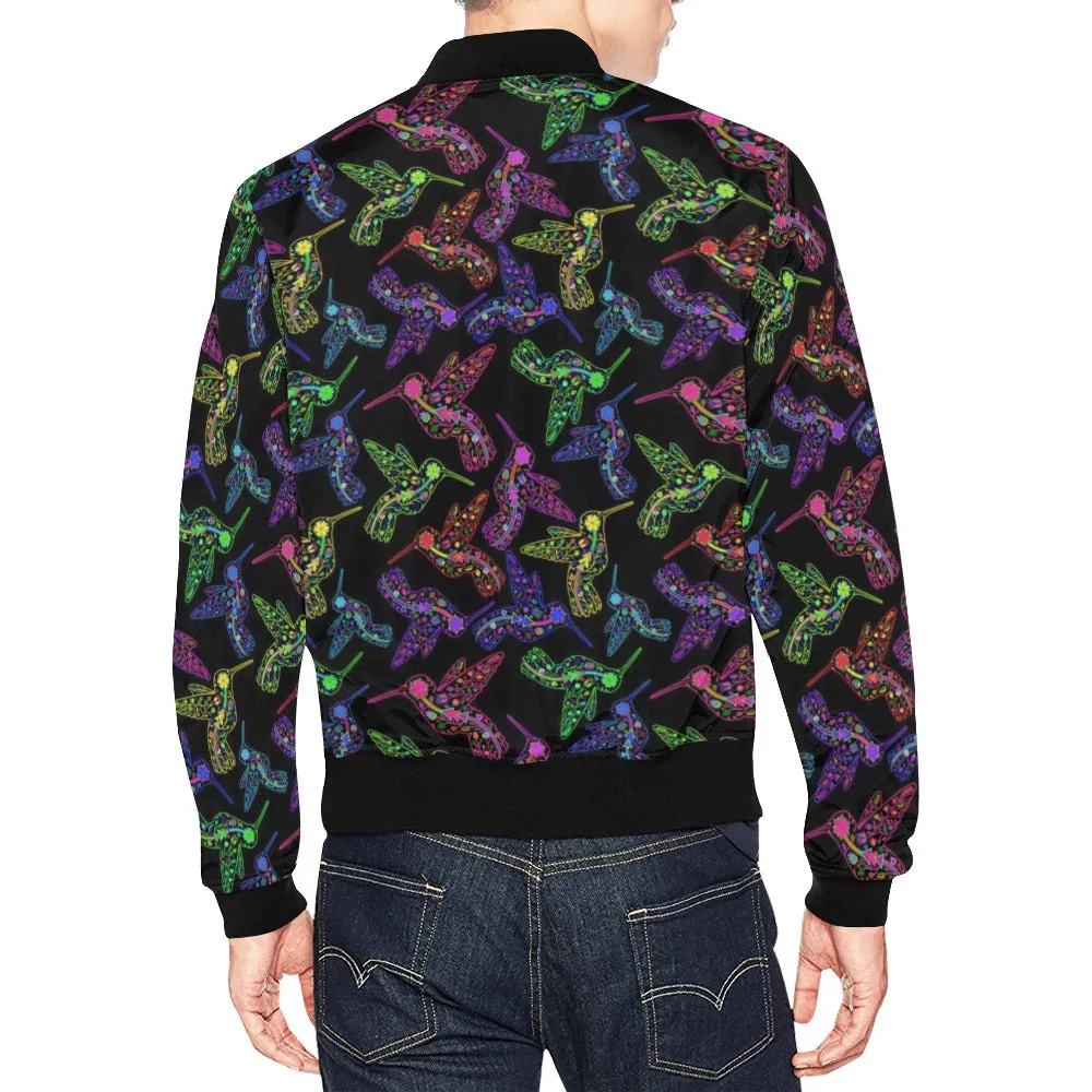 Neon Floral Hummingbirds Bomber Jacket for Men