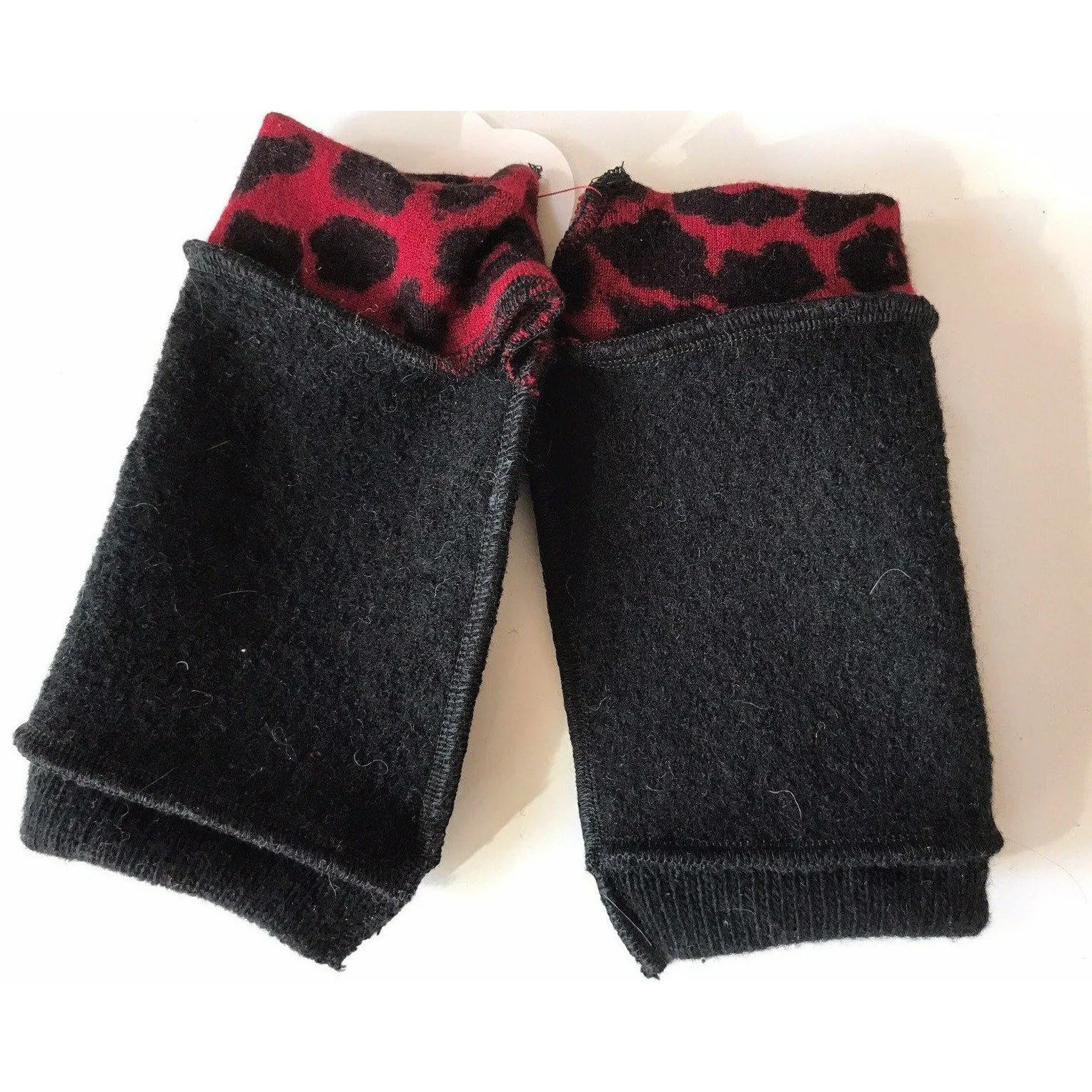 New and Upcycled Recycled sweater texting fingerless gloves with thumb guards in blacks