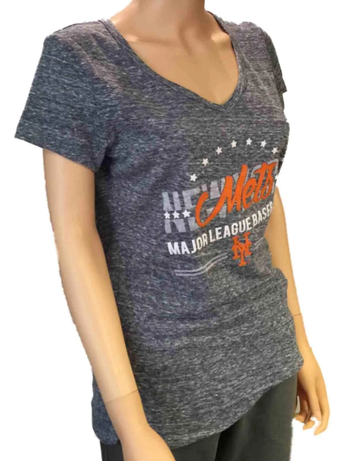 New York Mets SAAG Women Navy Loose Soft Baseball V-Neck T-Shirt