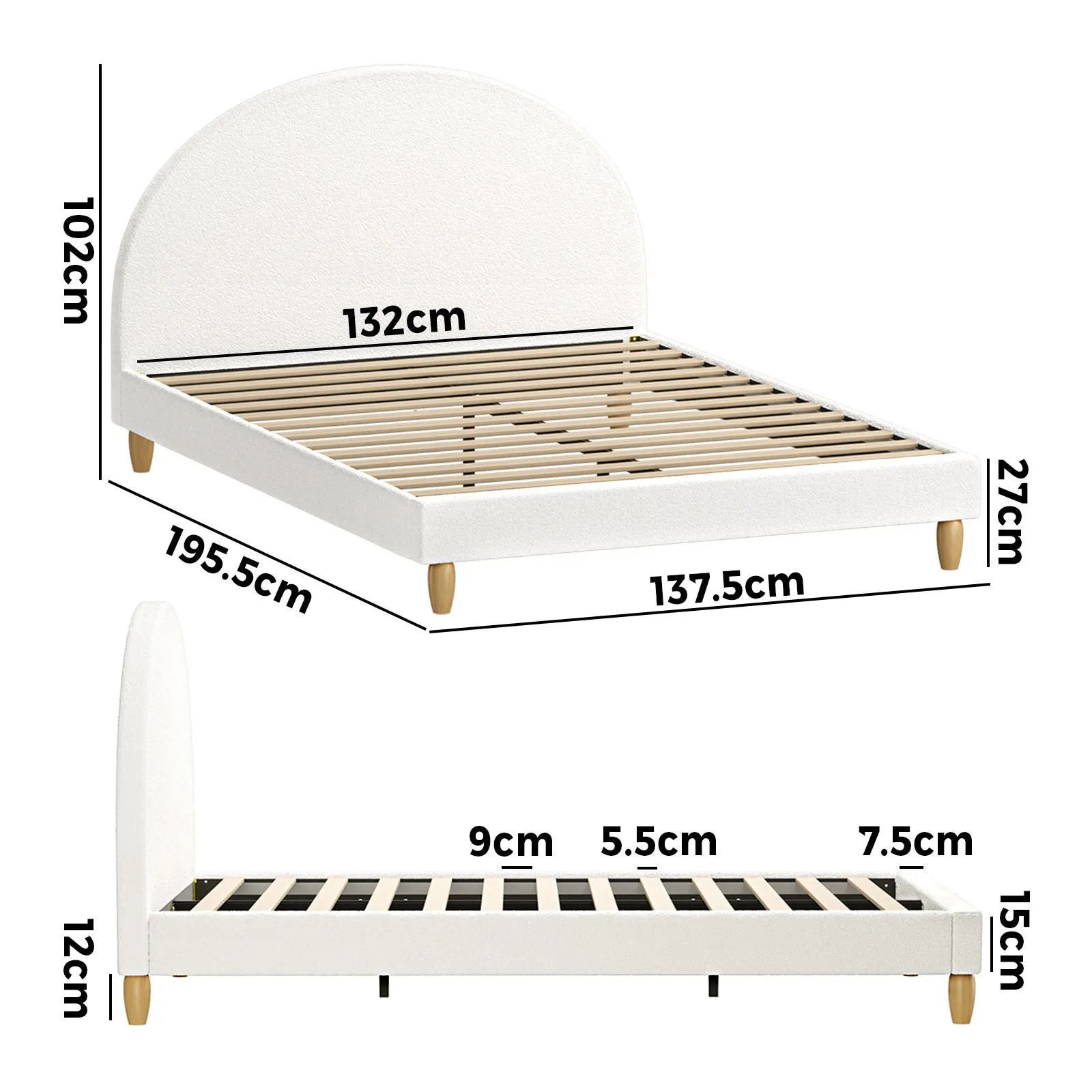 Oikiture Bed Frame Double Size Boucle Fabric Arched Beds Platform