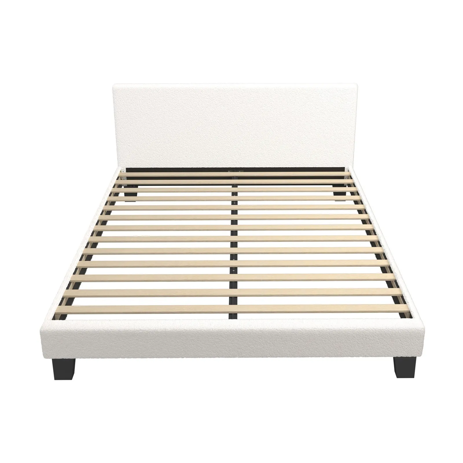 Oikiture Bed Frame Queen Size Mattress Base Boucle Fabric Platform Wooden Slats