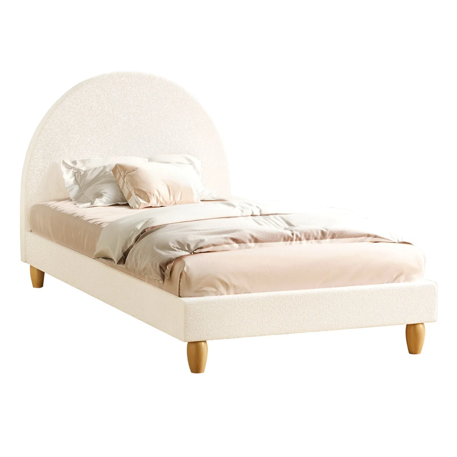 Oikiture Bed Frame Single Size Boucle Fabric Arched Beds Platform