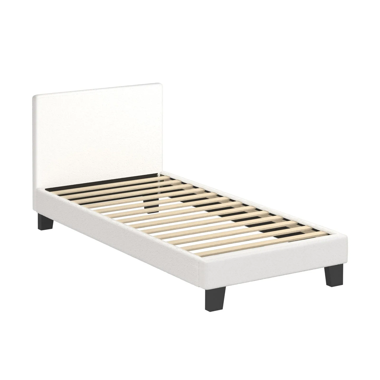 Oikiture Bed Frame Single Size Mattress Base Boucle Fabric Platform Wooden Slats