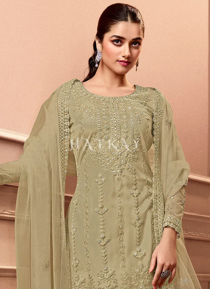 Olive Embroidery Pakistani Pant Style Salwar Suit