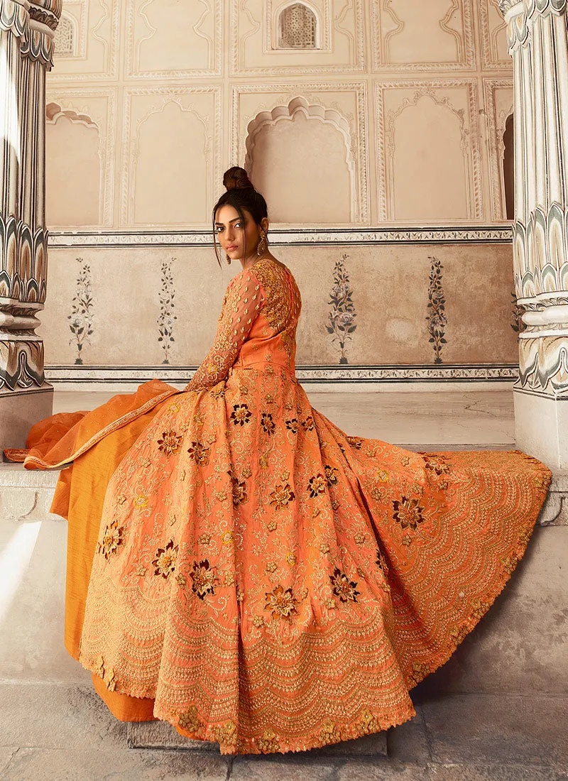 Orange Embroidered Anarkali Lehenga/Pant Suit