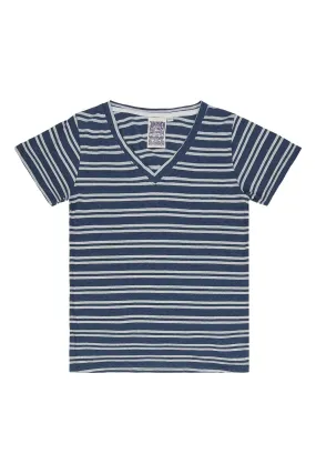 Paige V-Neck Tee - Blue/White Stripe