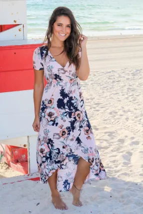 Peach and Navy Floral High Low Dress