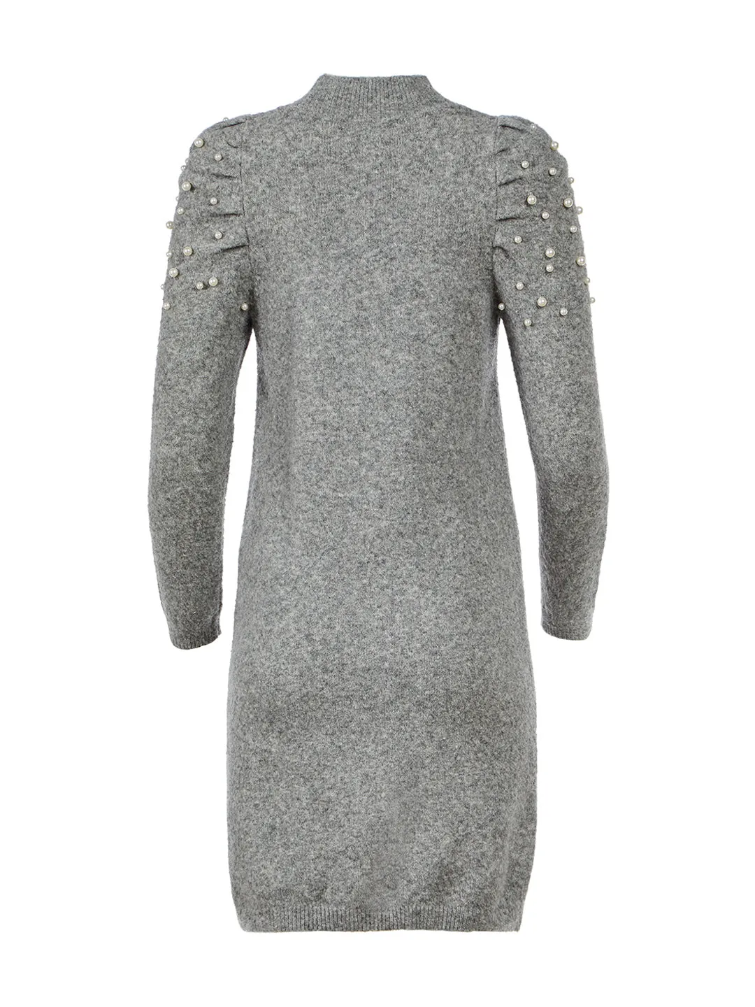 Pearlized Mock Neck Sweater Dress in Pebble Grey Melange