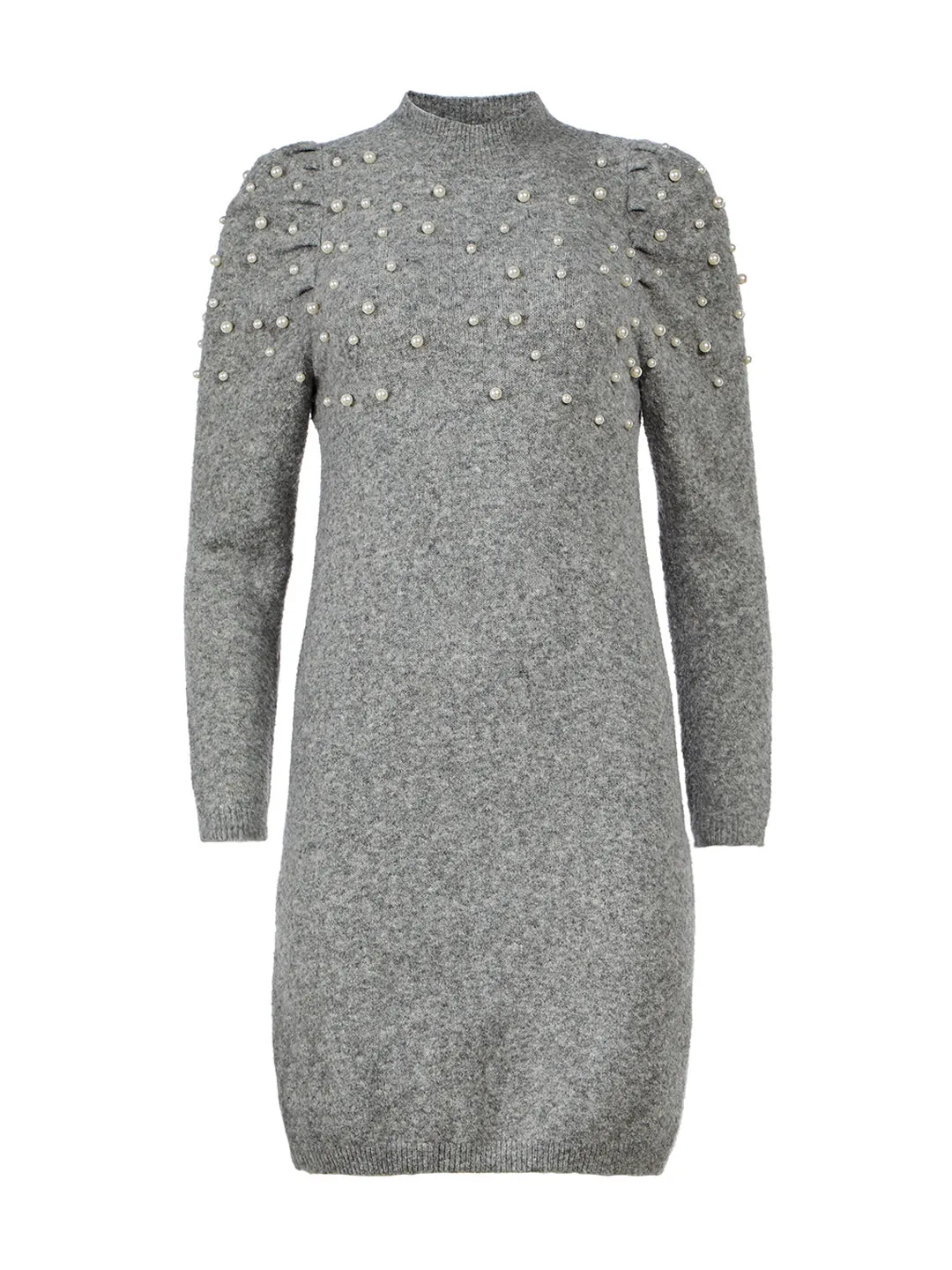 Pearlized Mock Neck Sweater Dress in Pebble Grey Melange