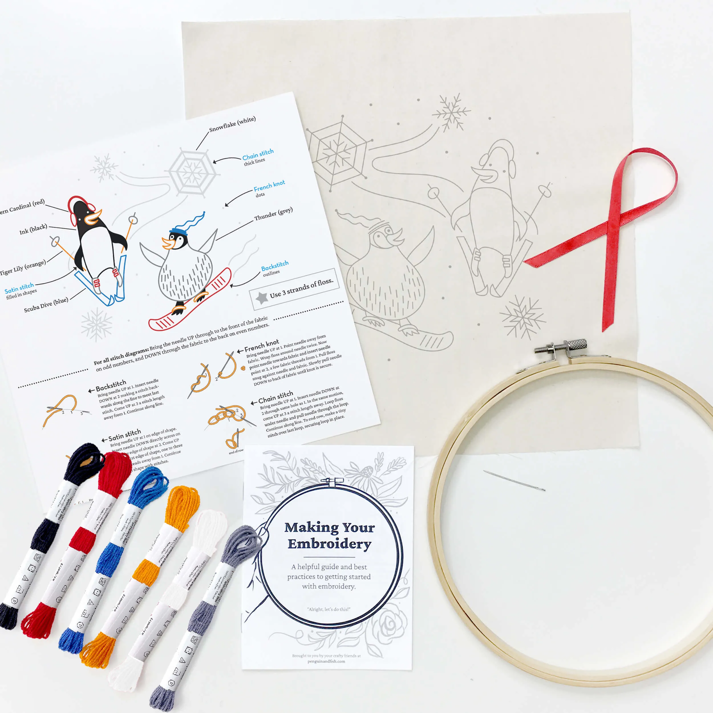 Penguins embroidery kit