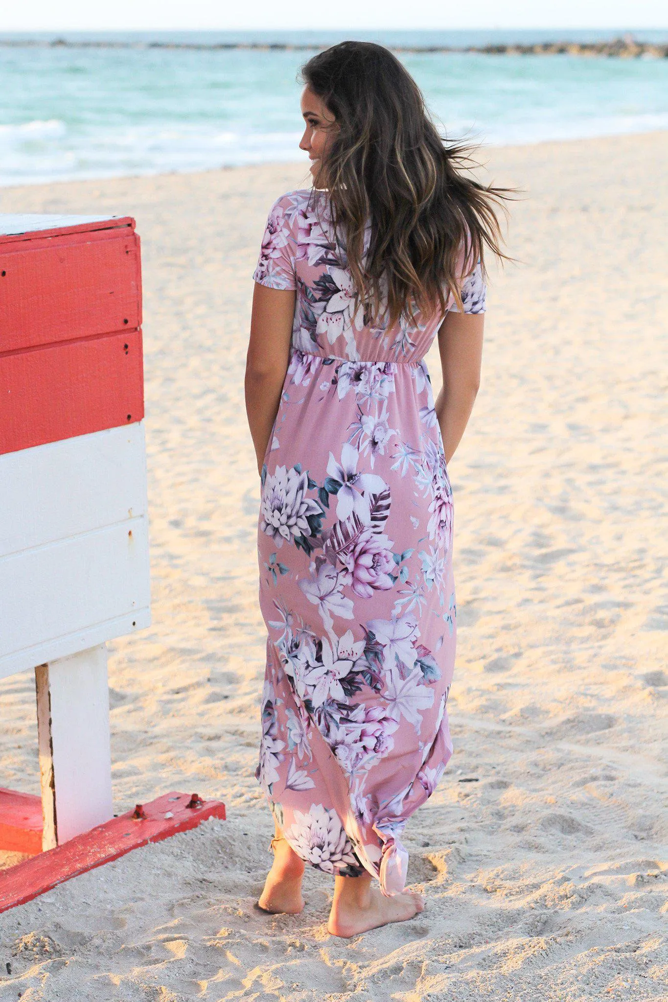 Pink and Purple Floral High Low Dress