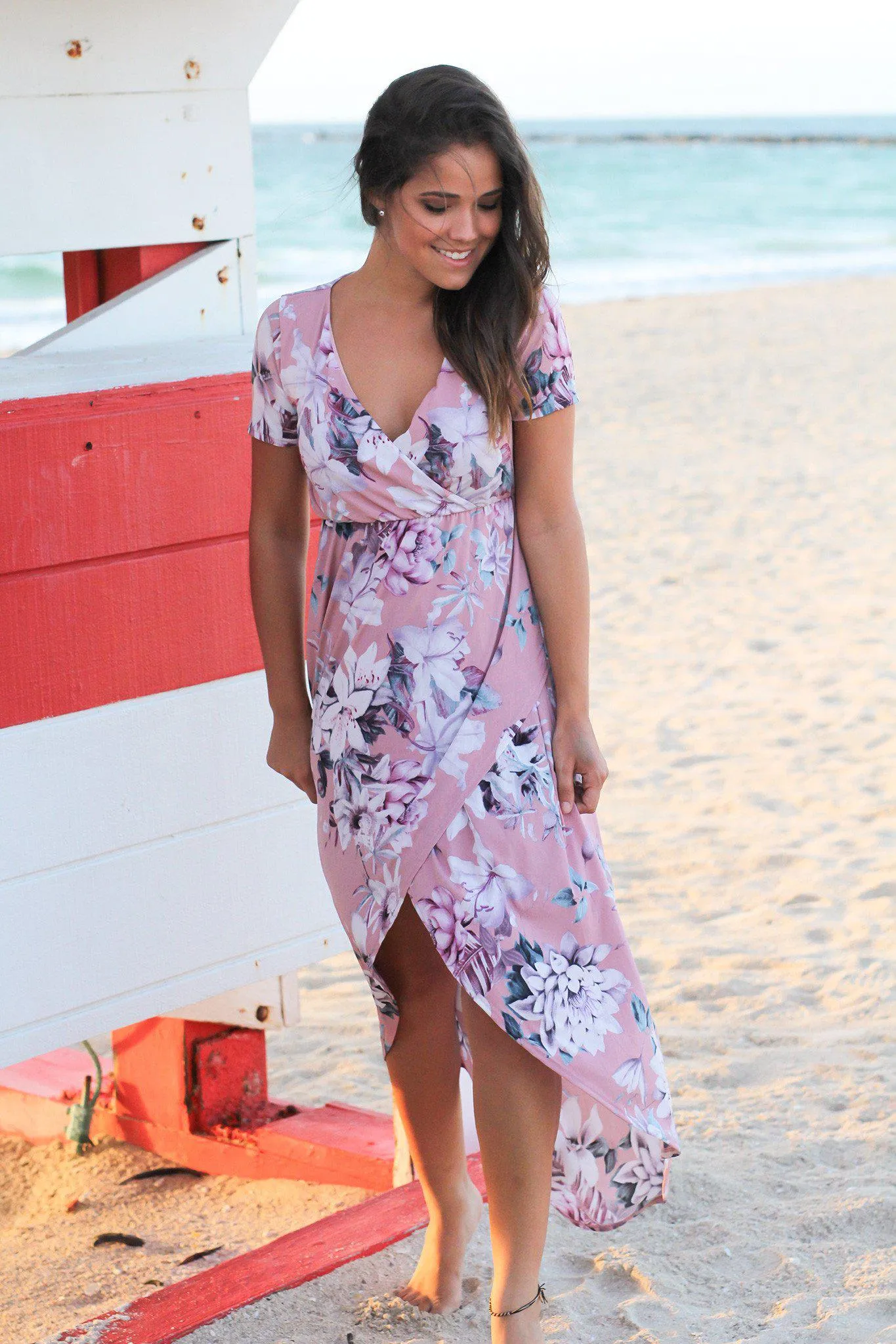 Pink and Purple Floral High Low Dress