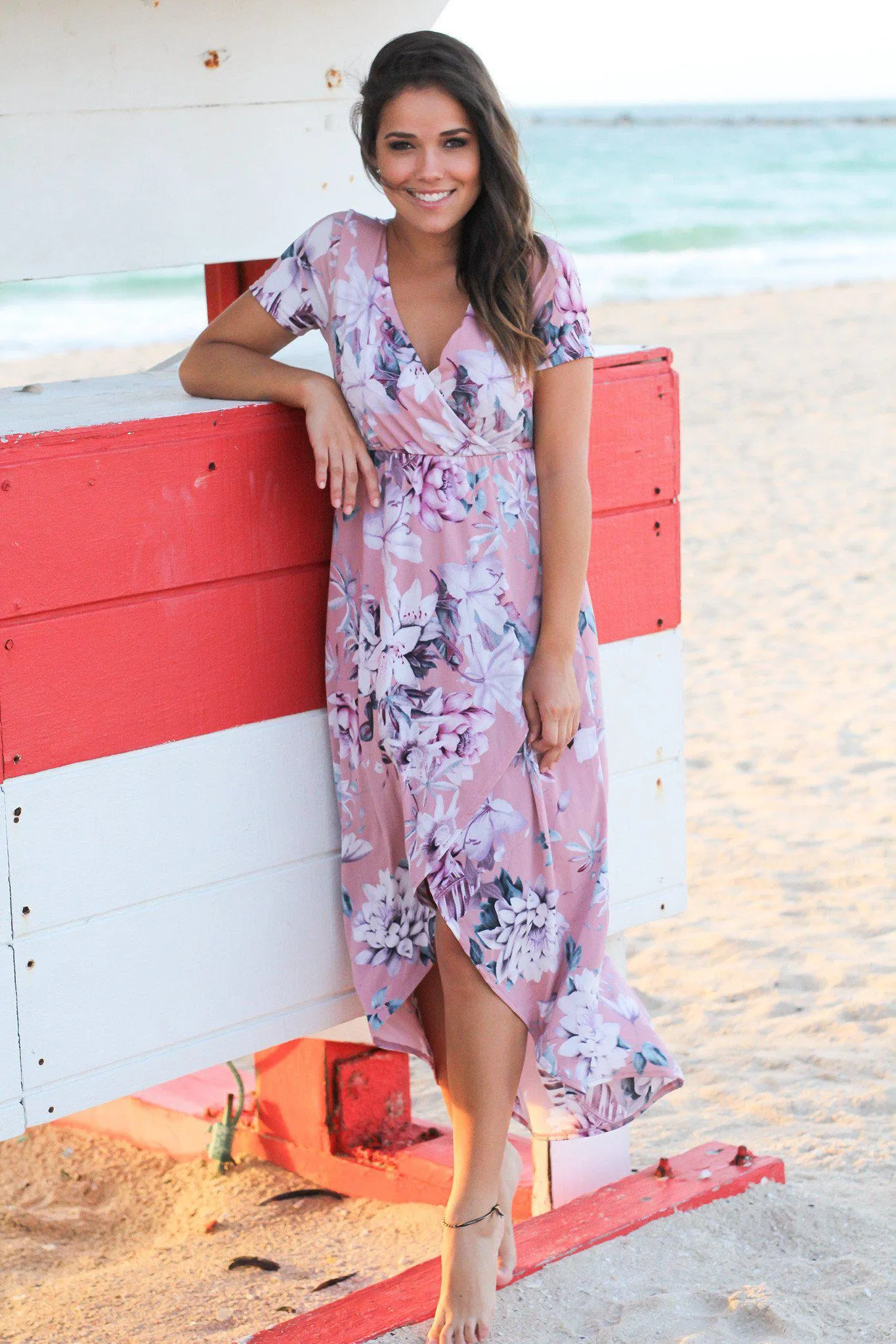 Pink and Purple Floral High Low Dress