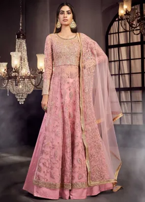 Pink Designer Embroidered Lehenga Style Suit