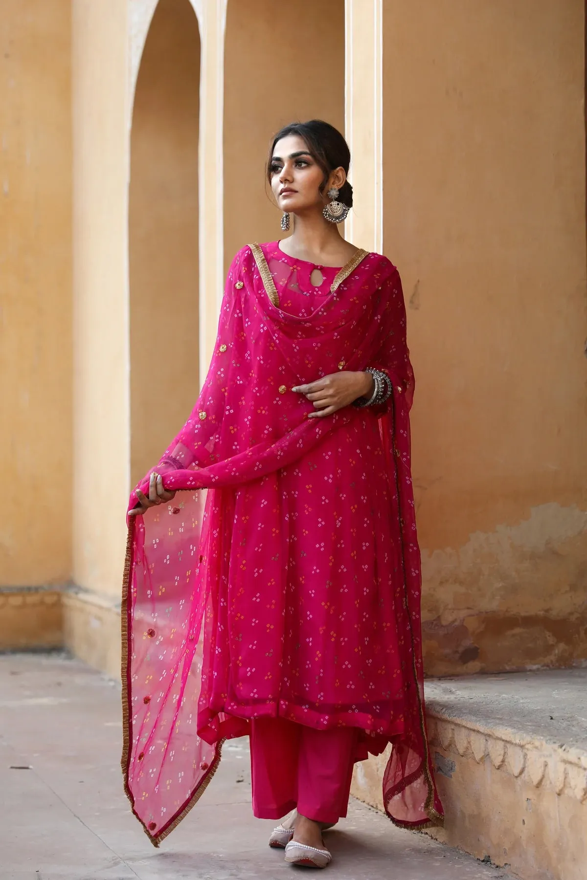 Pink Georgette Printed Kurta Palazzo Set