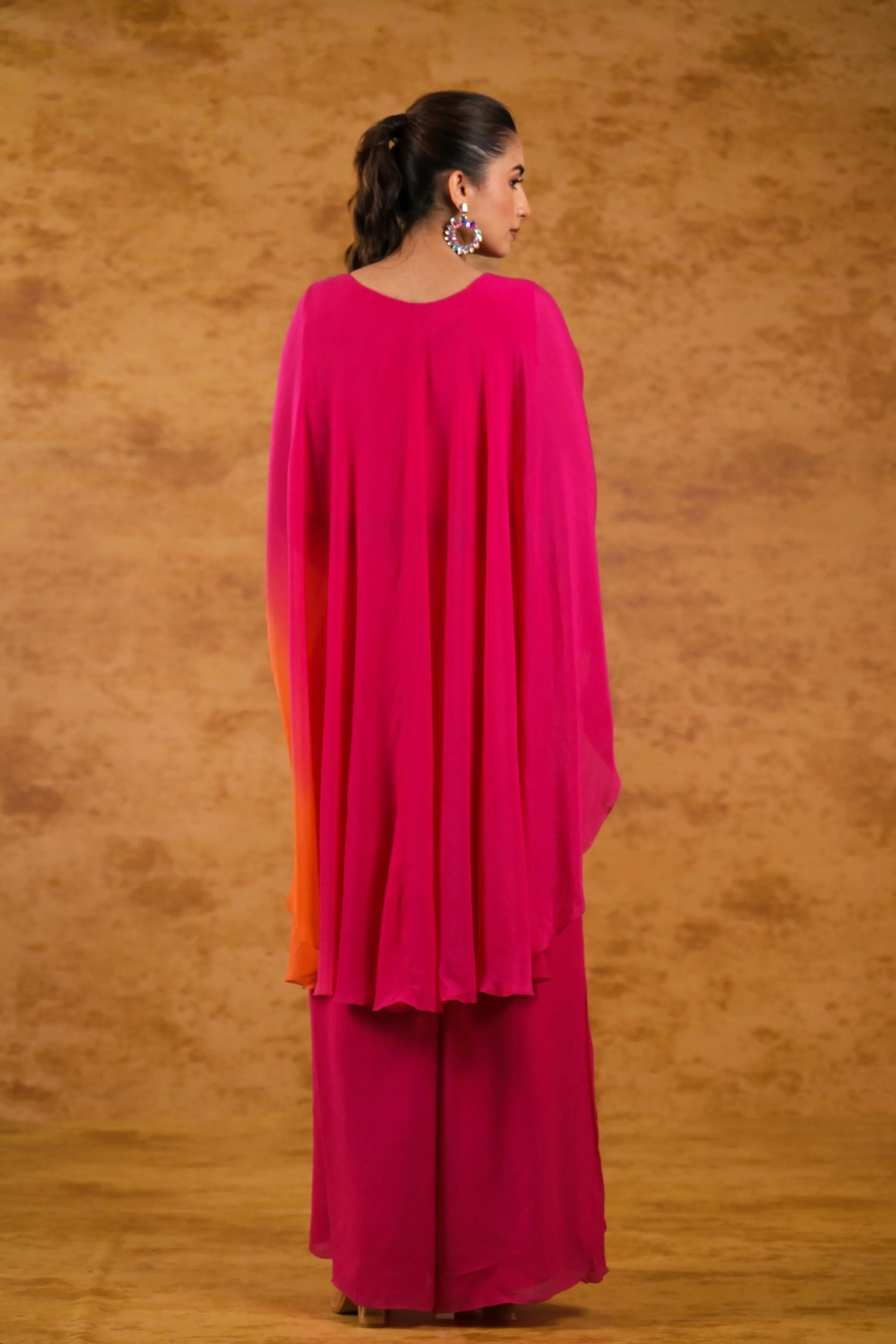 Pink Ombre-Dyed Georgette Silk Kaftan Set