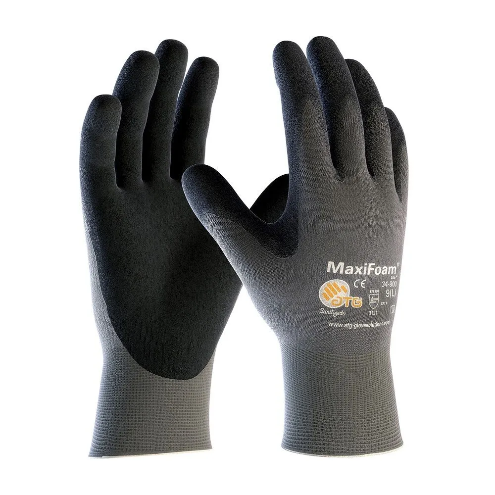 PIP ATG 34-900V MaxiFoam Lite Seamless Knit Nylon Glove with Nitrile Coated Foam Grip, Vend Ready, Gray, 1 Pair