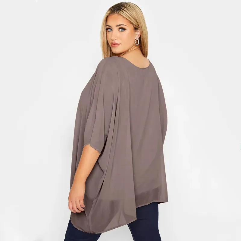 Plus Size Elegant Summer Cape Blouse Women.