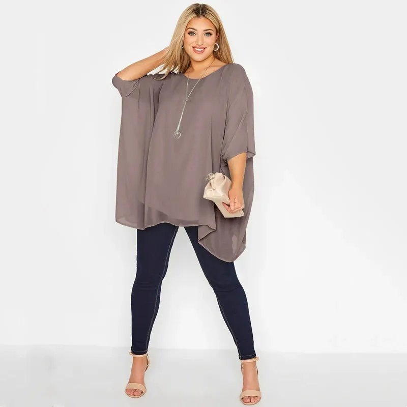 Plus Size Elegant Summer Cape Blouse Women.