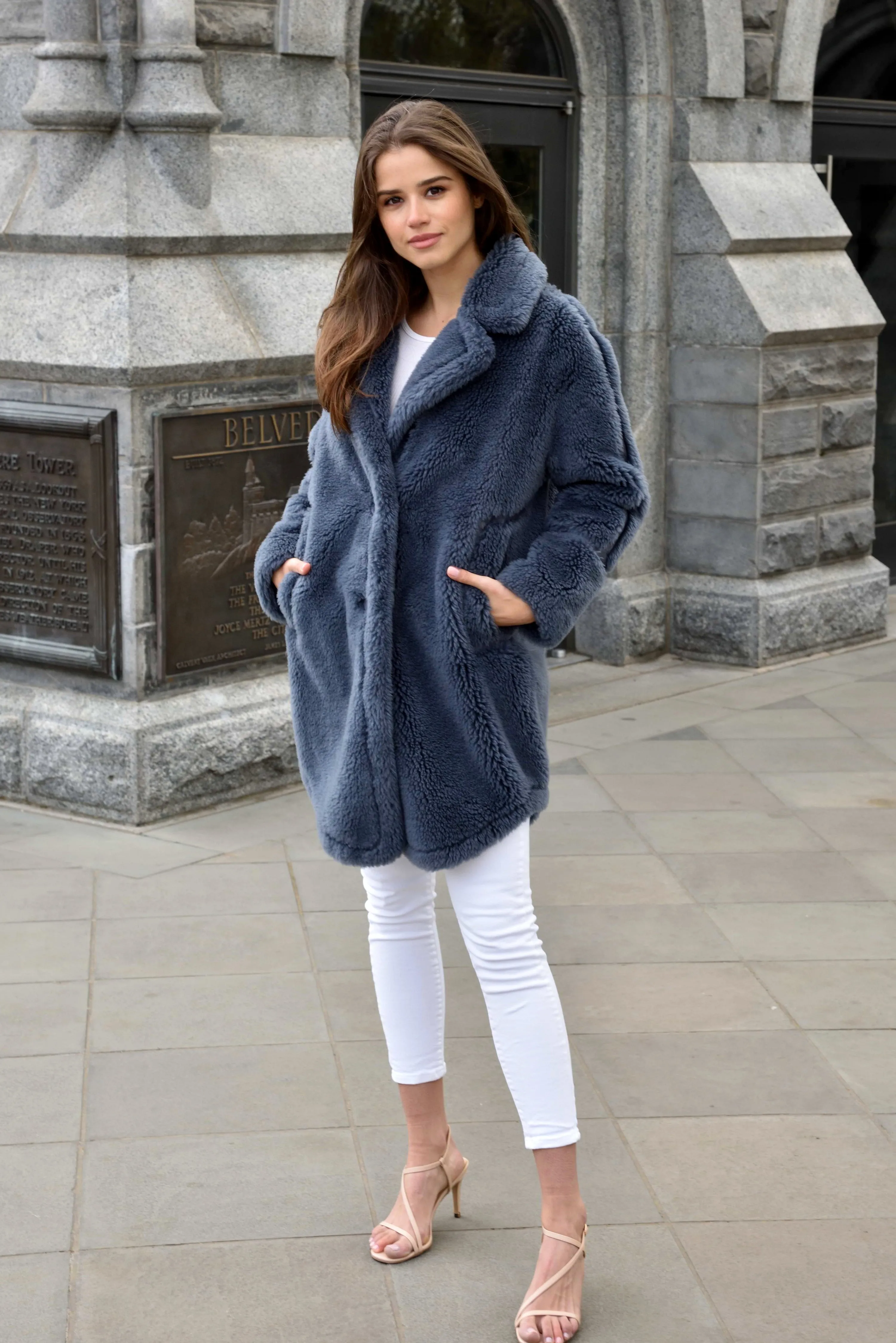 Plush Shearling and Suede Coat - Grey