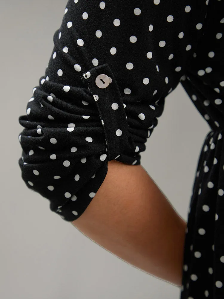 Polka Dot Button Detail Notched T-shirt