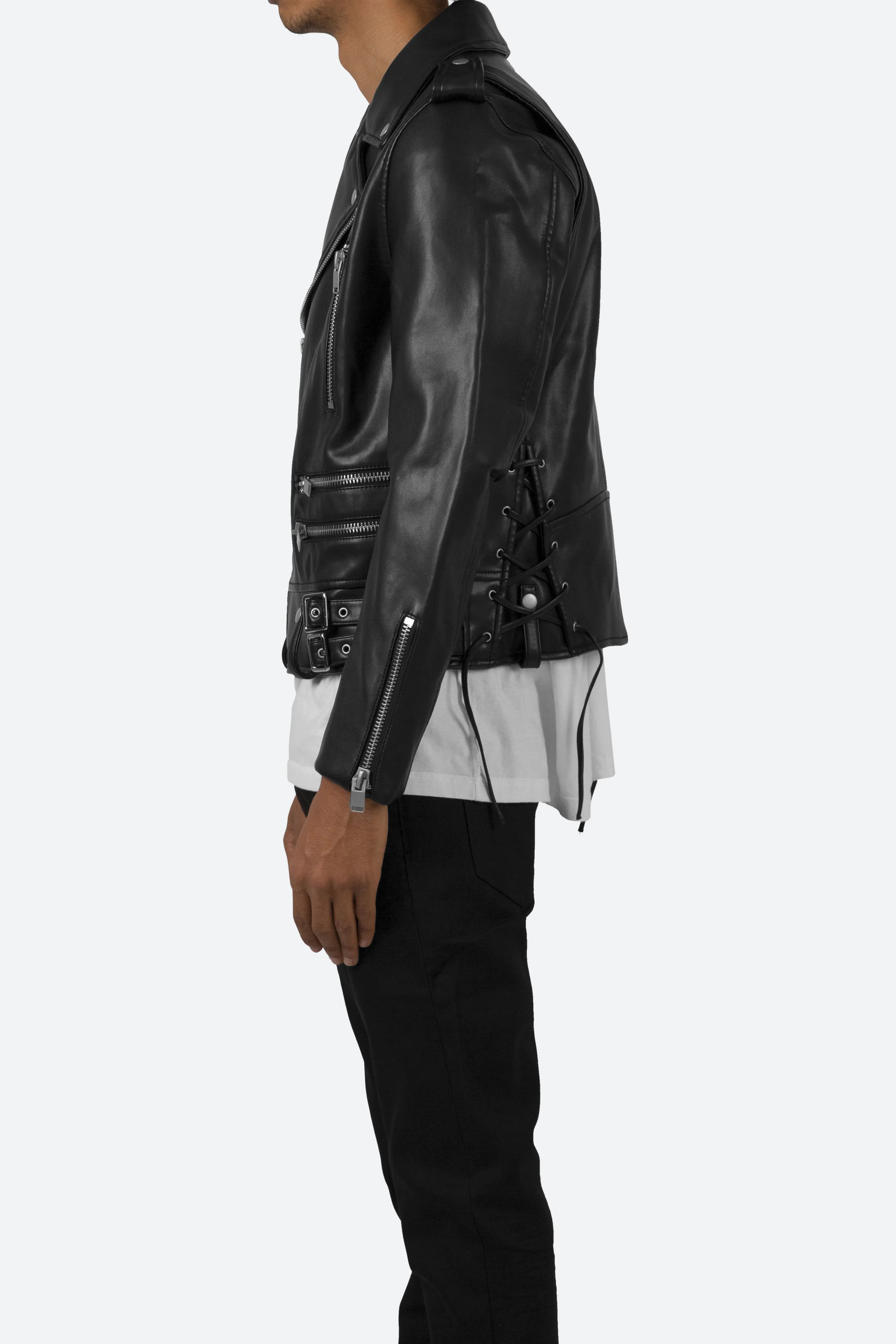 Poly Leather Moto Jacket - Black