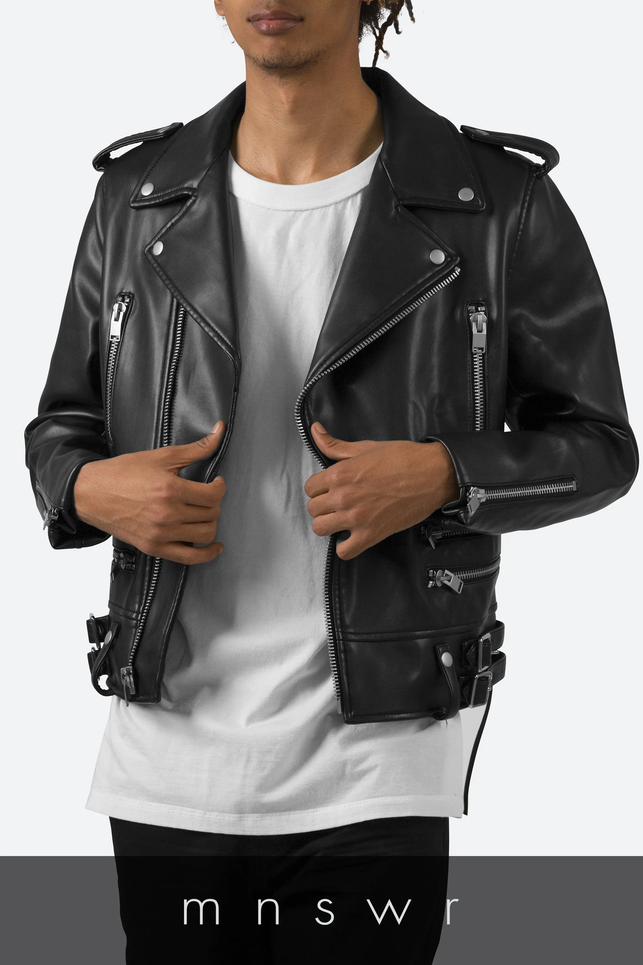 Poly Leather Moto Jacket - Black