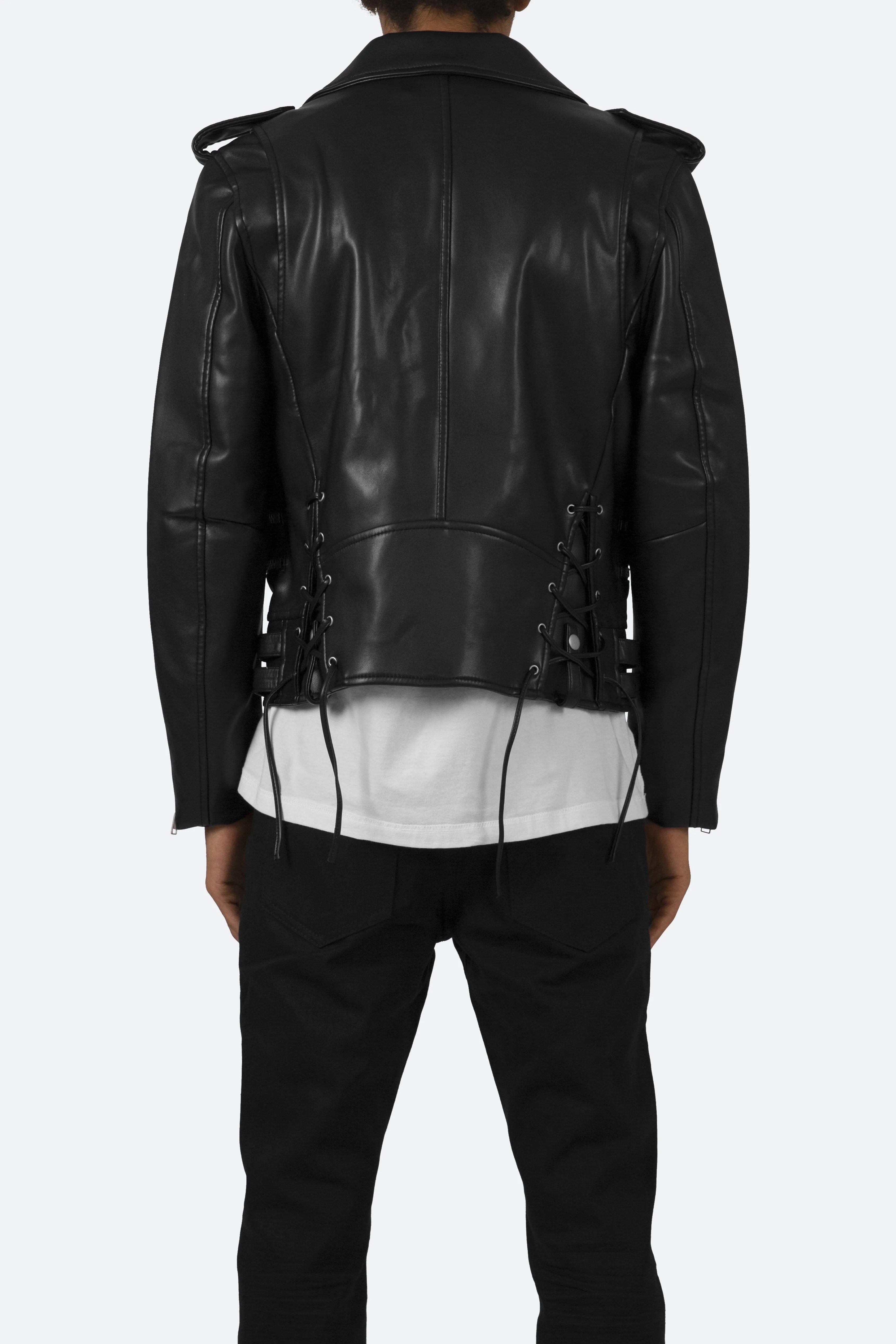 Poly Leather Moto Jacket - Black