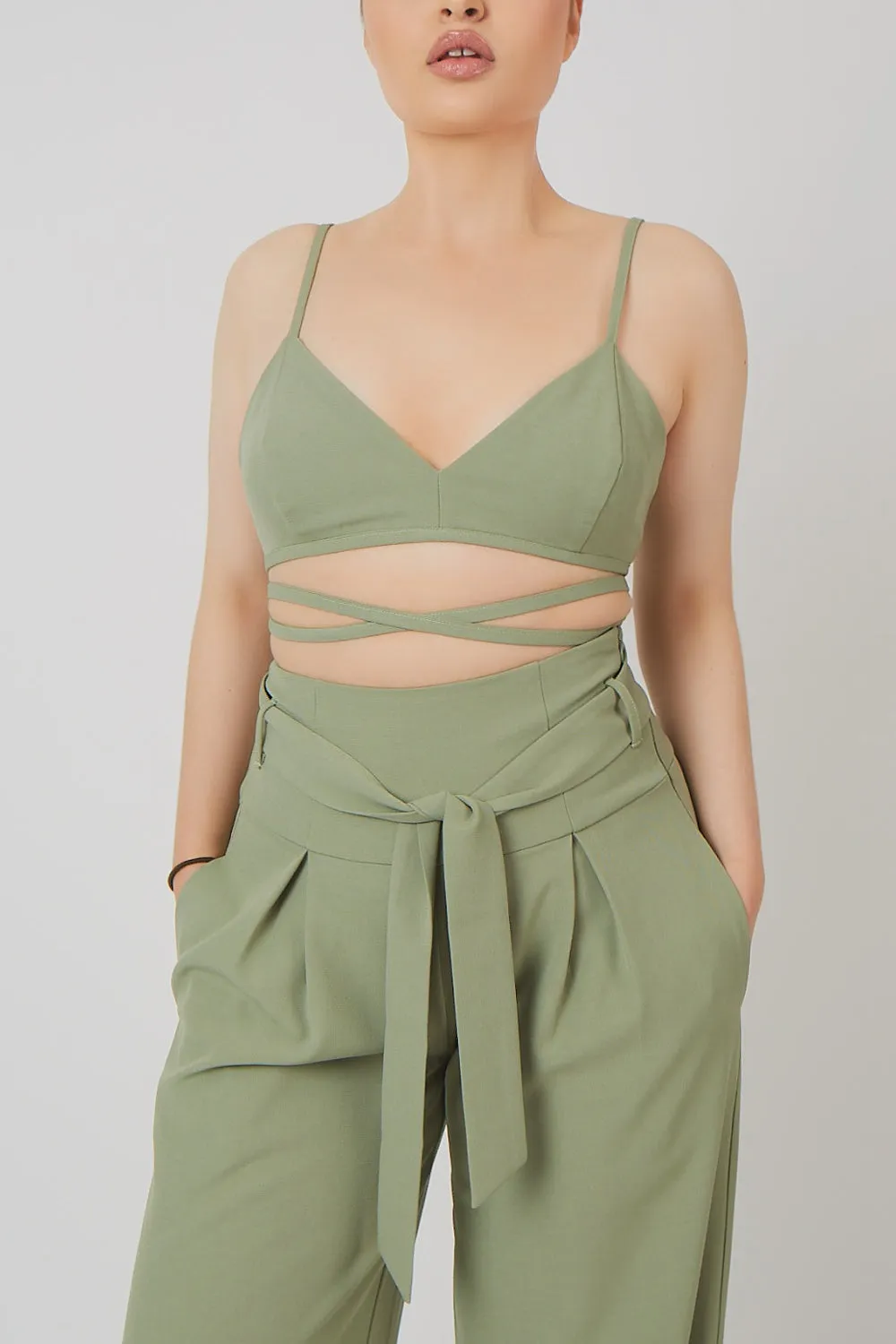 Premium Tie Wrap Detail Bralet Sage