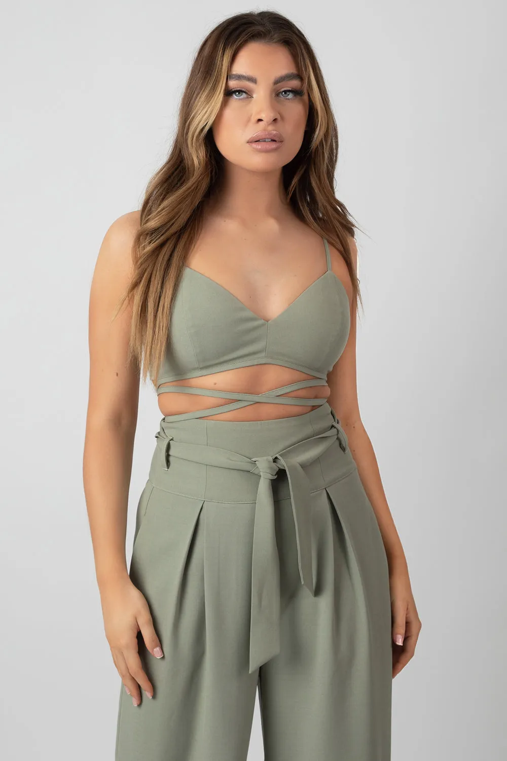 Premium Tie Wrap Detail Bralet Sage